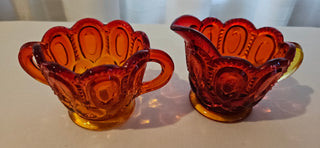 LE Smith Amberina Moon Stars Creamer & Open Sugar Bowl Set