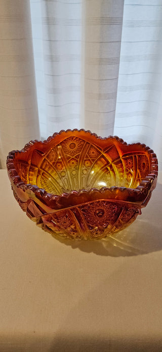 Vintage L.E.Smith Carnival Glass Indiana Amber Marigold Iridescent Heavy 9"