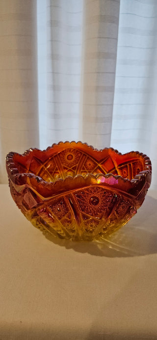 Vintage L.E.Smith Carnival Glass Indiana Amber Marigold Iridescent Heavy 9"