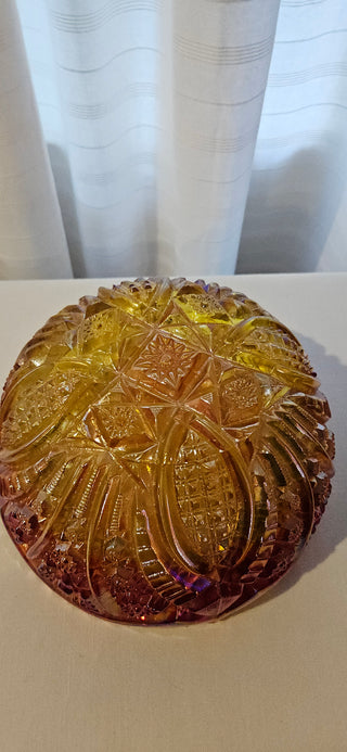 Vintage L.E.Smith Carnival Glass Indiana Amber Marigold Iridescent Heavy 9"
