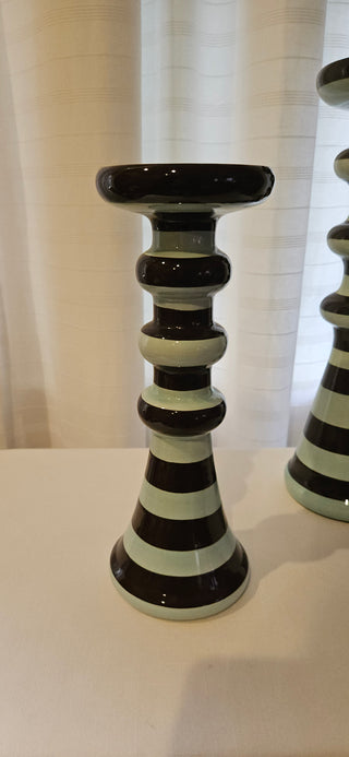 Vintage Striped Ceramic Candle Holder 11 Inch