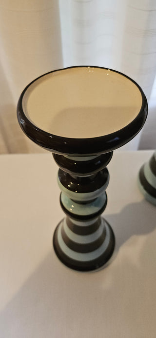 Vintage Striped Ceramic Candle Holder 11 Inch
