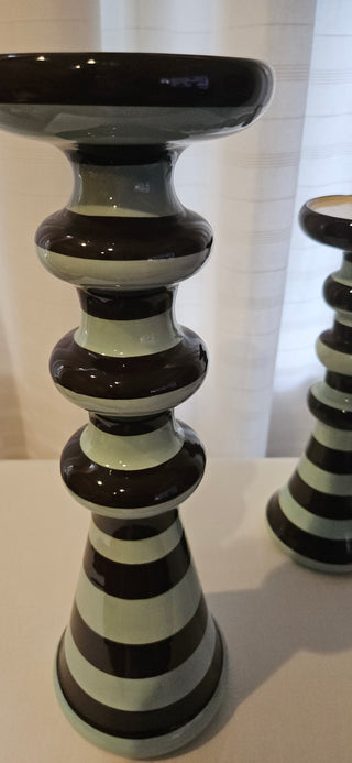 Vintage Striped Glass Pedestal Candle Holder 14 Inch