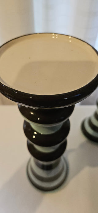Vintage Striped Glass Pedestal Candle Holder 14 Inch