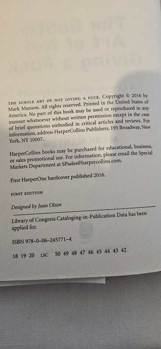 The Subtle Art of Not Giving a Fck Hardcover First Edition Book