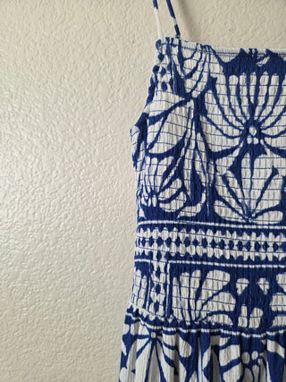 H&M blue and white patterned smocked top dress