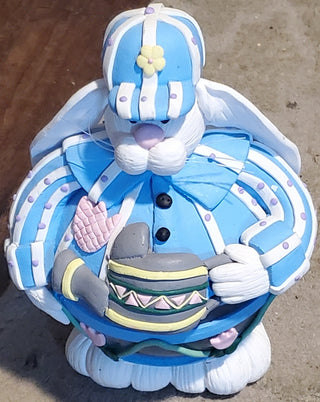 BLUE EGG BUNNY/SPRING FLOWERS