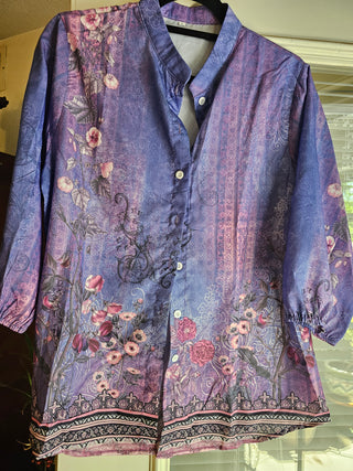 Elegant Floral Quarter Sleeve Blouse