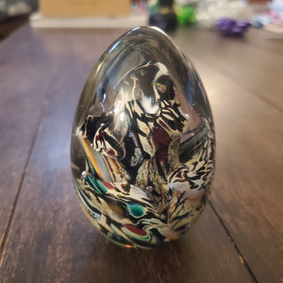 Signed Ceclia Art Glass Egg Paperweight Multi Color