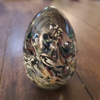 Signed Ceclia Art Glass Egg Paperweight Multi Color