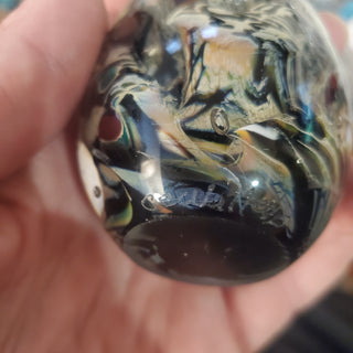 Signed Ceclia Art Glass Egg Paperweight Multi Color