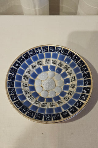 Vintage Blue Mosaic Brass Trinket Dish