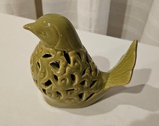 Vintage Ceramic Bird Figurine Olive Green Cutout