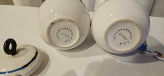 Vintage Blue Stripe Creamer and Sugar Bowl Set