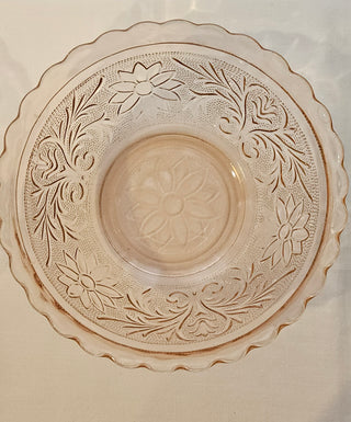 Vintage Pink Depression Glass Floral Bowl