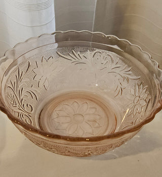 Vintage Pink Depression Glass Floral Bowl