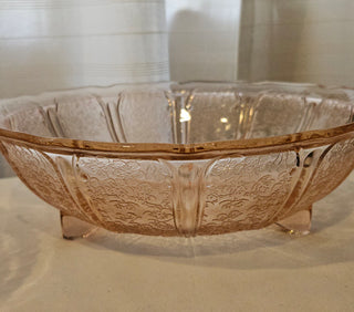 Vintage Pink Depression Glass Floral Footed Bowl