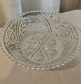Vintage Cut Glass Starburst Serving Bowl