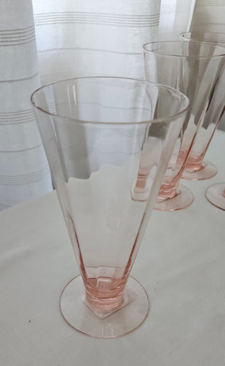 Vintage Pink Depression Glass Footed Tumbler Chipped Rim