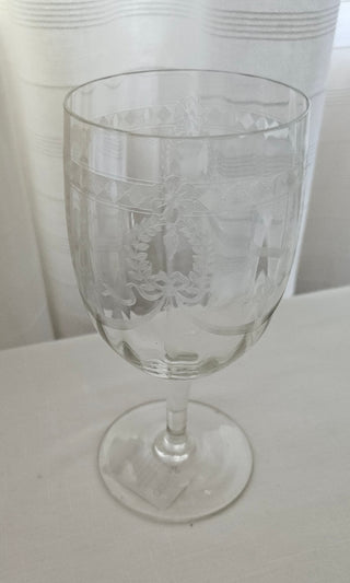 Tiffin Optic Wine Glass Victorian #203 Etch Wreath Swag 6 1/4" Wine Water Goblet