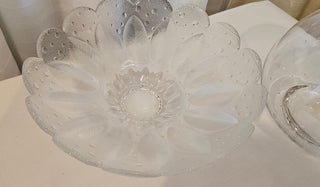 Vintage Clear Glass Strawberry Flower Frog Bowl Set