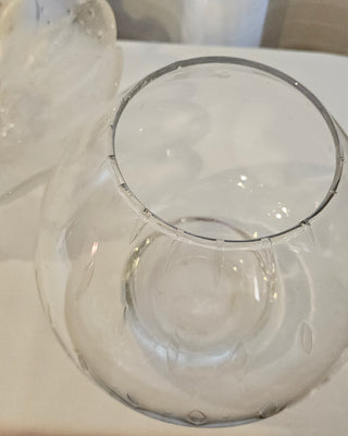 Vintage Clear Glass Strawberry Flower Frog Bowl Set