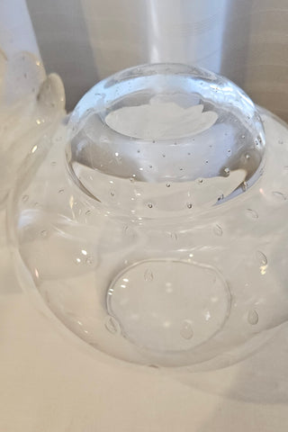 Vintage Clear Glass Strawberry Flower Frog Bowl Set