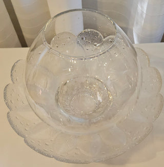 Vintage Clear Glass Strawberry Flower Frog Bowl Set