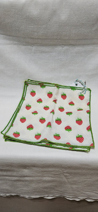 6, Vintage Strawberry Cocktail Napkins