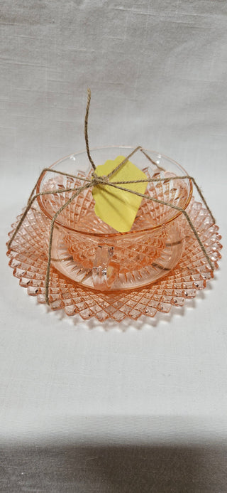 VTG Miss America Depression Glass Pink Cup & Saucer SET