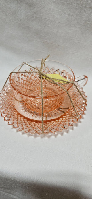 VTG Miss America Depression Glass Pink Cup & Saucer SET