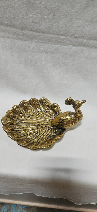Decorative Peacock Dish
Gold-tone finish • Heavy cast décor