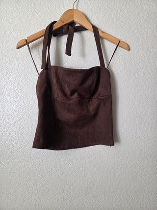 NEW! Pretty Garbage brown faux suede halter