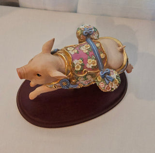 Lenox Blue Ribbon Carousel Pig Figurine on Wood Base