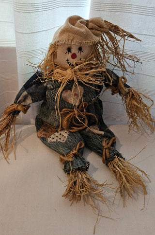 Primitive Denim Scarecrow Shelf Sitter Doll