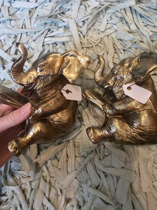 Set of 2 1970s Brass Finished Elephant Book ends