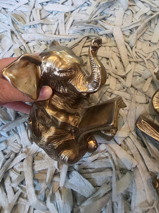 Set of 2 1970s Brass Finished Elephant Book ends