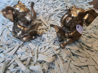 Set of 2 1970s Brass Finished Elephant Book ends