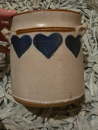 Blue heart ceramic pot