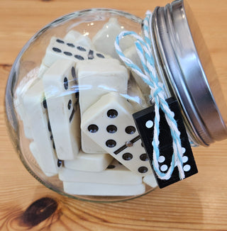 Vintage Domino  Full Set w/Domino Charm in Glass Jar