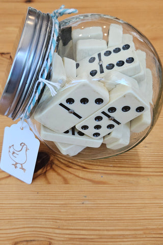 Vintage Domino  Full Set w/Domino Charm in Glass Jar