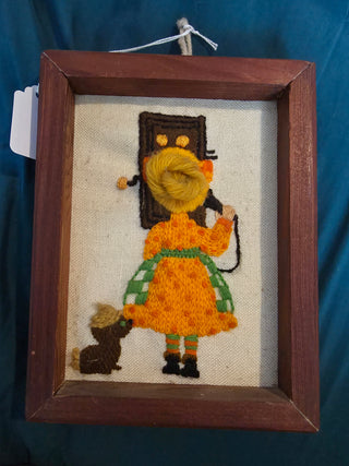 Vintage cross stitch girl talking