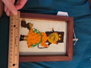Vintage cross stitch girl talking