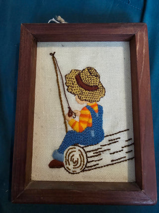 Vintage cross stitch fishing buddies