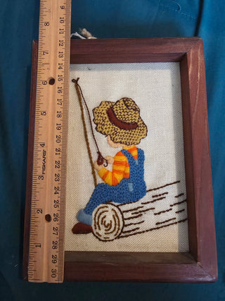 Vintage cross stitch fishing buddies