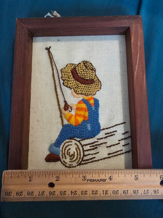 Vintage cross stitch fishing buddies