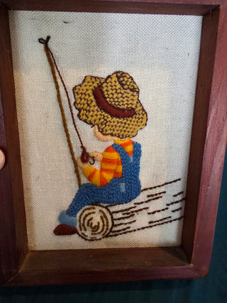 Vintage cross stitch fishing buddies