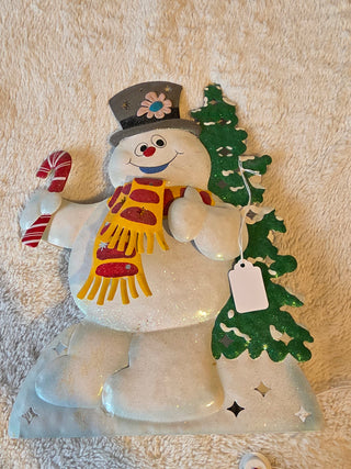 Rare Frosty the snowman metal light up decor