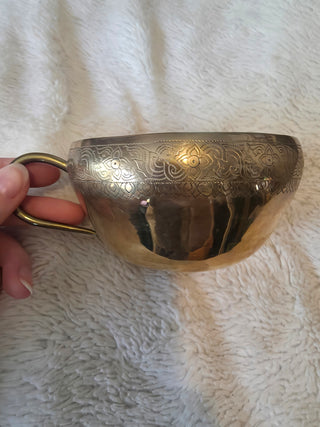Asian Brass Hand Stiped Floral Creamer & Sugar Bowl Set w/ Handles, 2pc