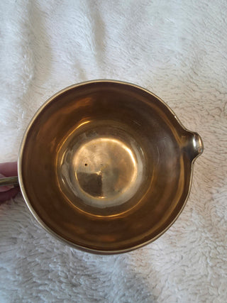 Asian Brass Hand Stiped Floral Creamer & Sugar Bowl Set w/ Handles, 2pc